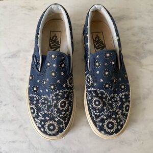 Vans X Madewell Blue and White Bandana Slip-On Sneakers 7.5 W